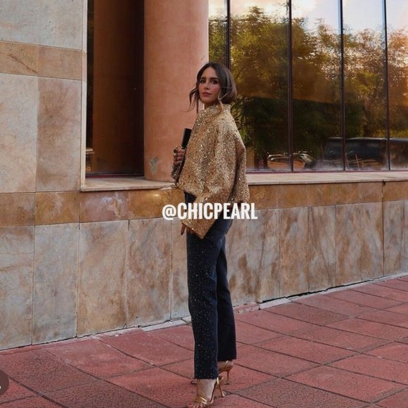 Zara STRAIGHT CUT BEADED ANKLE JEANS WITH A HIGH WAIST - Picture 10 of 11